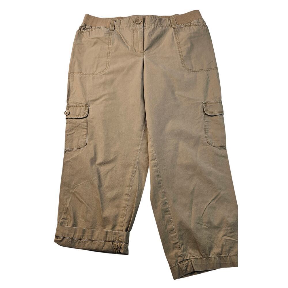 Talbots Pants Womens 10P PETITE 10 neutral Comfort Pull On Cargo Adjustable Hem